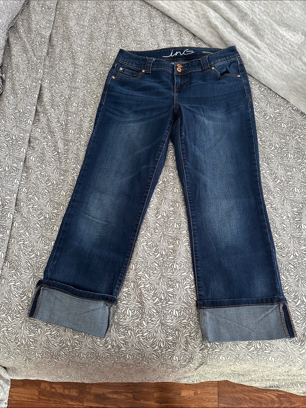 Dark Wash Cuffed Women's Crop Jean - Classic Blue